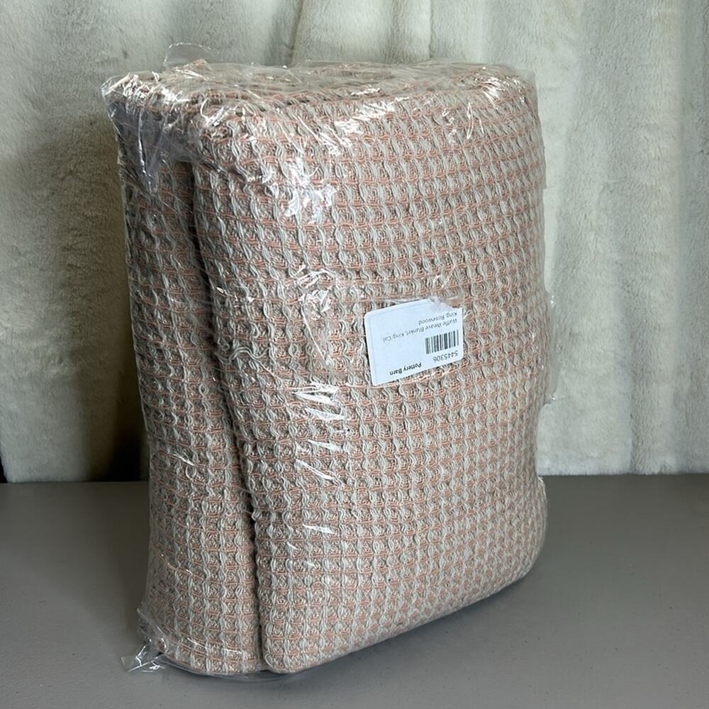 Pottery Barn Waffle Weave Blanket Rosewood Pink Cream King / California King NEW - Picture 4 of 5